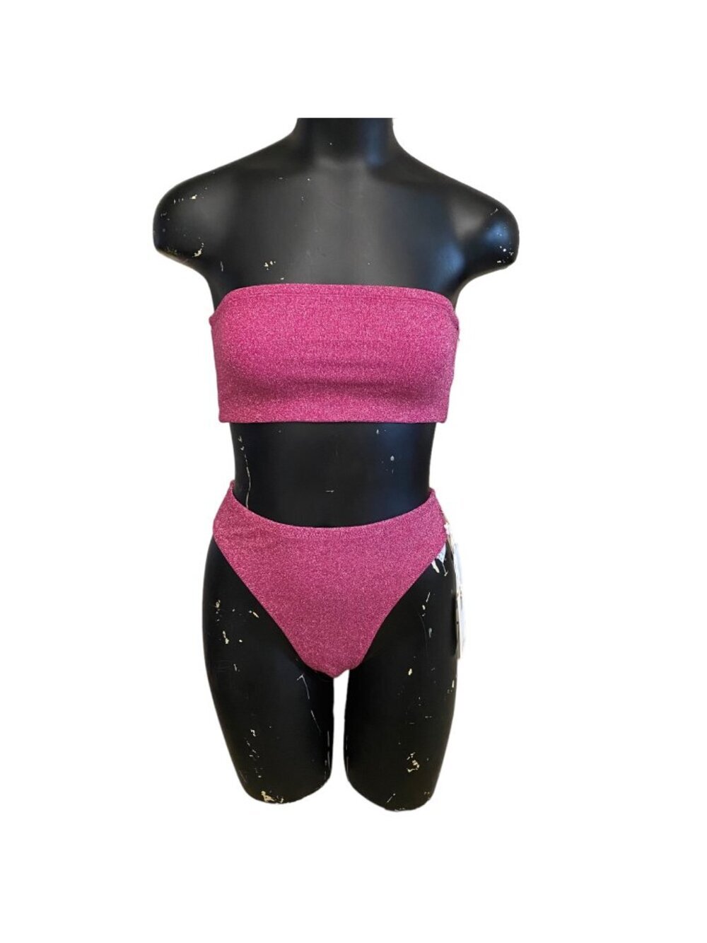 NEW Good American 2pc Hawaiian Pink Sparkle Swimsuit Bikini Size 3 = L